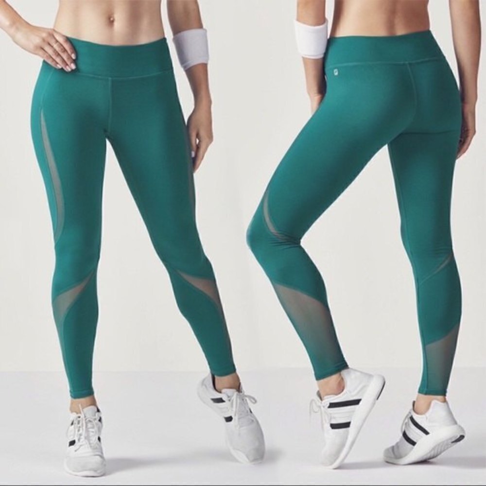 Fabletics Kelly Forest Mesh Powerhold Leggings Teal Green Tights Size Large